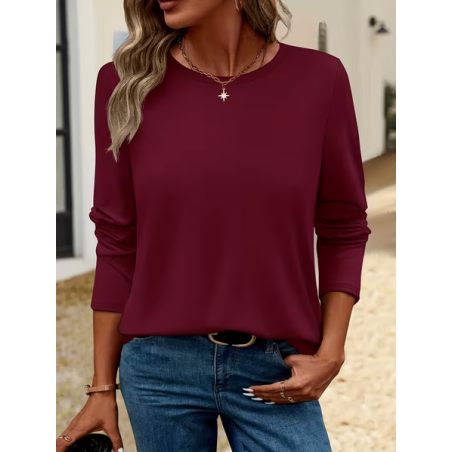 Women Plain Long Sleeve Tee T-shirt Crew Neck Printing Casual Spring/Fall Graphic Tee Top