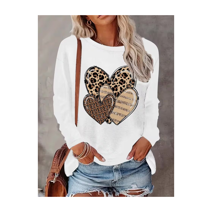 Women Leopard Long Sleeve Tee T-shirt Crew Neck Printing Casual Spring/Fall Graphic Tee Top