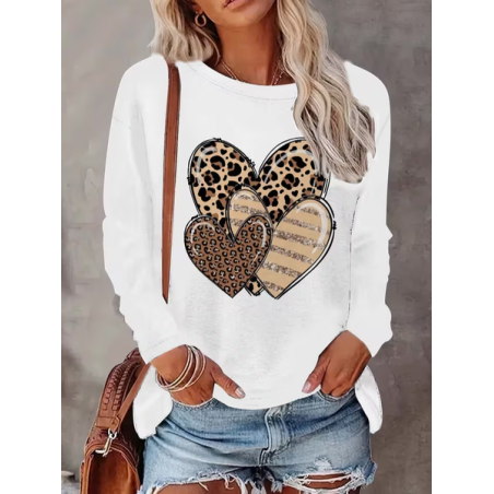 Women Leopard Long Sleeve Tee T-shirt Crew Neck Printing Casual Spring/Fall Graphic Tee Top