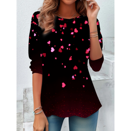 Women Heart/Cordate Long Sleeve Tee T-shirt Crew Neck Casual Spring/Fall Tunic Top