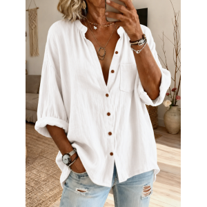 Women Plain Stand Collar Long Sleeve Shirt Casual Daily Spring/Fall Top
