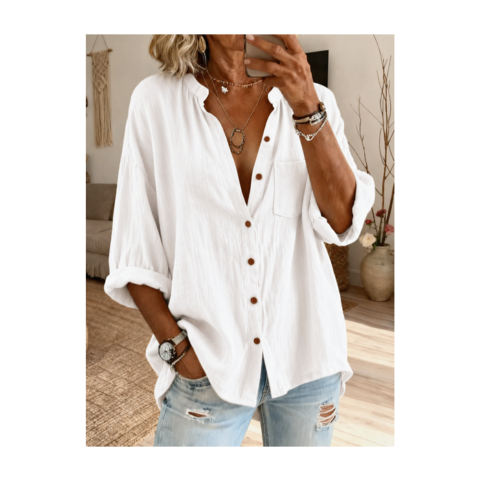 Women Plain Stand Collar Long Sleeve Shirt Casual Daily Spring/Fall Top