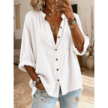 Women Plain Stand Collar Long Sleeve Shirt Casual Daily Spring/Fall Top