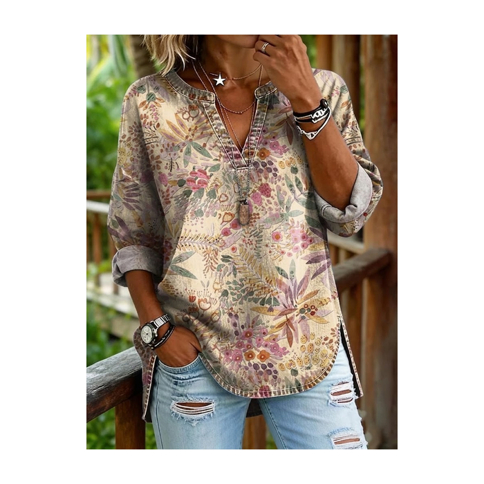 Women Floral V Neck Long Sleeve Blouse Printing Casual Daily Spring/Fall Top