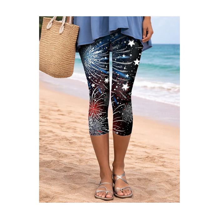 Women Star Elastic Waist Casual Summer Capris Leggings Trousers