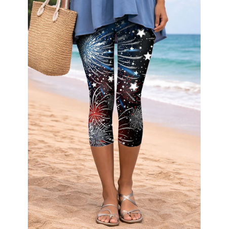 Women Star Elastic Waist Casual Summer Capris Leggings Trousers