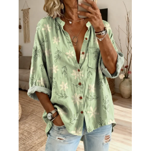 Women Floral Stand Collar Long Sleeve Shirt Casual Daily Spring/Fall Top