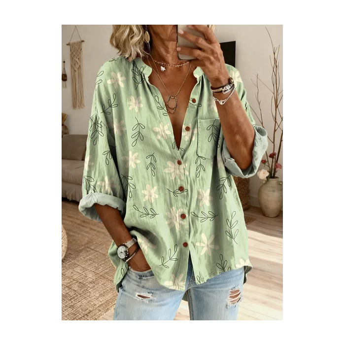 Women Floral Stand Collar Long Sleeve Shirt Casual Daily Spring/Fall Top