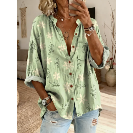 Women Floral Stand Collar Long Sleeve Shirt Casual Daily Spring/Fall Top