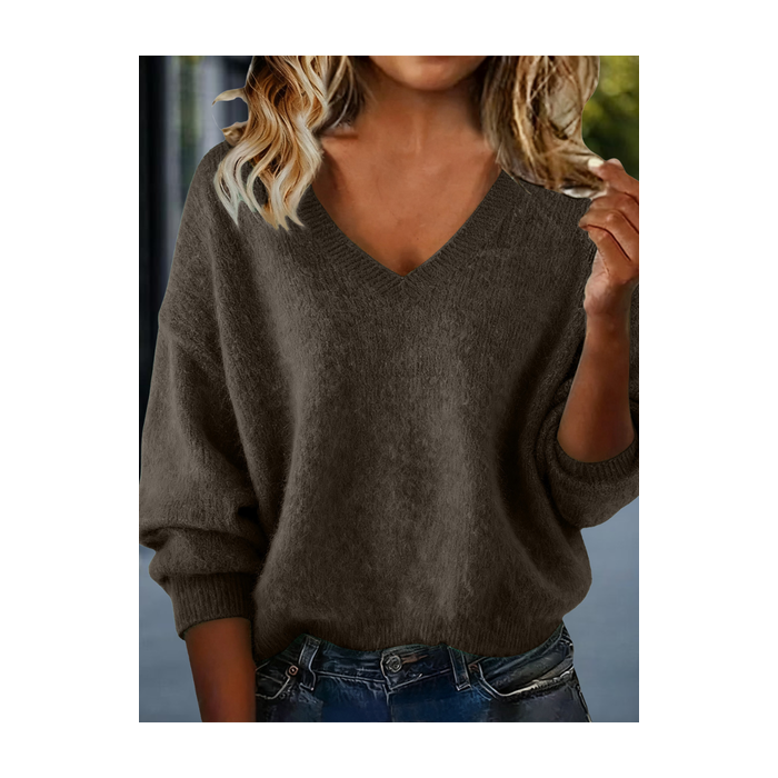 Women Plain Split Joint Winter Sexy Long Sleeve V Neck Sweater