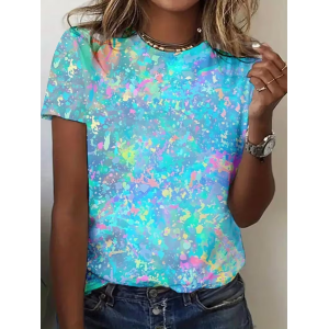 Women Abstract Short Sleeve Tee T-shirt Crew Neck Printing Casual Graphic Tee Summer Top