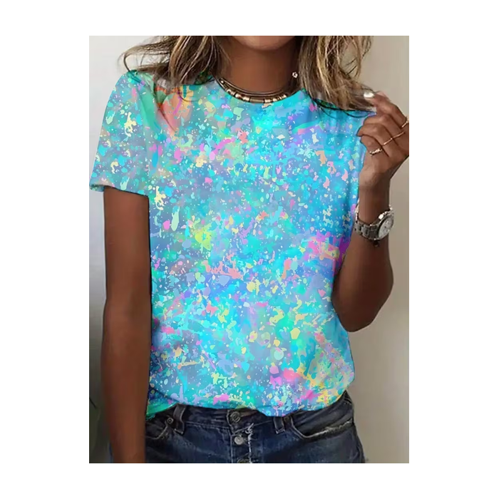 Women Abstract Short Sleeve Tee T-shirt Crew Neck Printing Casual Graphic Tee Summer Top