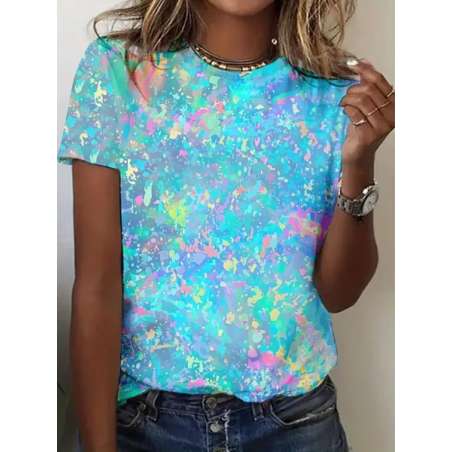 Women Abstract Short Sleeve Tee T-shirt Crew Neck Printing Casual Graphic Tee Summer Top
