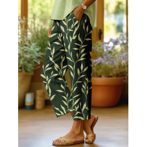 Women Leaf Long Pants Casual Spring/Fall Trousers