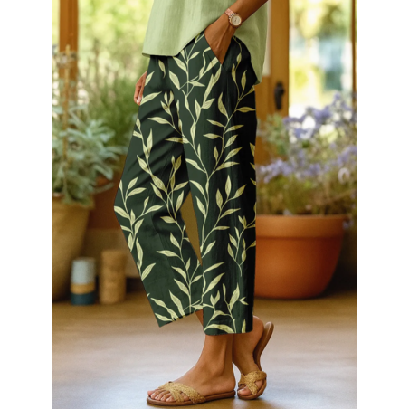 Women Leaf Long Pants Casual Spring/Fall Trousers