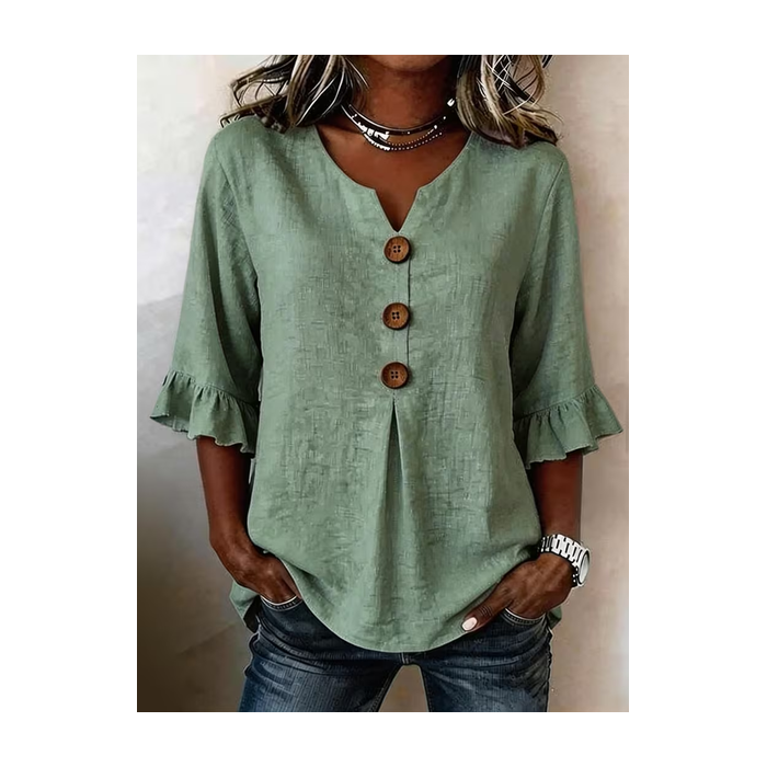 Women Plain V Neck Half Sleeve Blouse Peplum Vintage Daily Summer Top