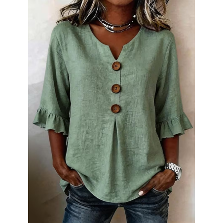 Women Plain V Neck Half Sleeve Blouse Peplum Vintage Daily Summer Top