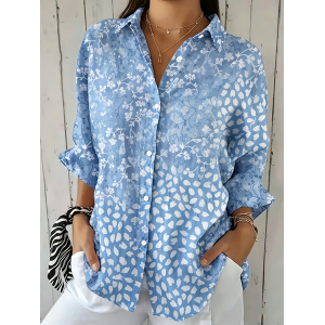 Women Floral Shirt Collar Three Quarter Sleeve Shirt Vintage Daily Spring/Fall Top