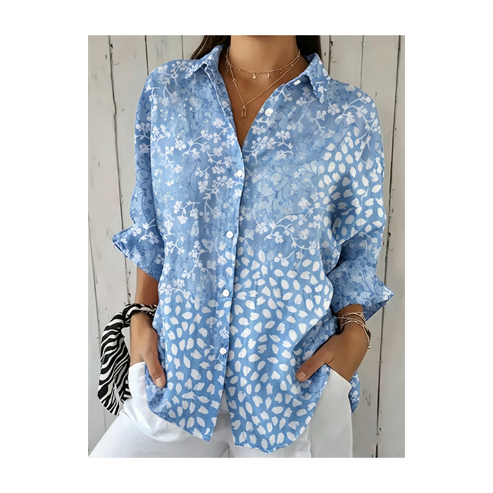 Women Floral Shirt Collar Three Quarter Sleeve Shirt Vintage Daily Spring/Fall Top