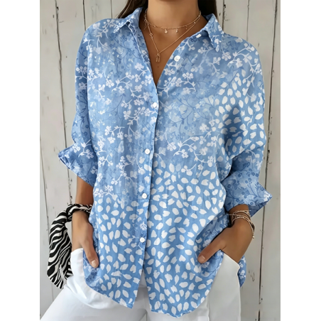 Women Floral Shirt Collar Three Quarter Sleeve Shirt Vintage Daily Spring/Fall Top