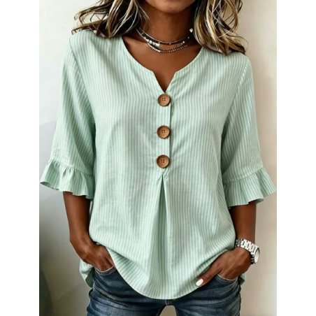 Women Striped V Neck Half Sleeve Blouse Printing Vintage Daily Summer Top