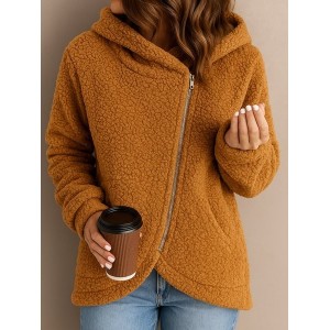 Women's Winter Outerwear Cotton Casual Plain Long Sleeve Hoodie Fleece Coat
