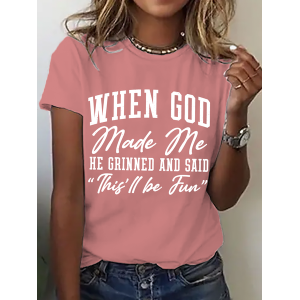 Women Text Letters Short Sleeve Tee T-shirt Crew Neck Vintage Summer Top