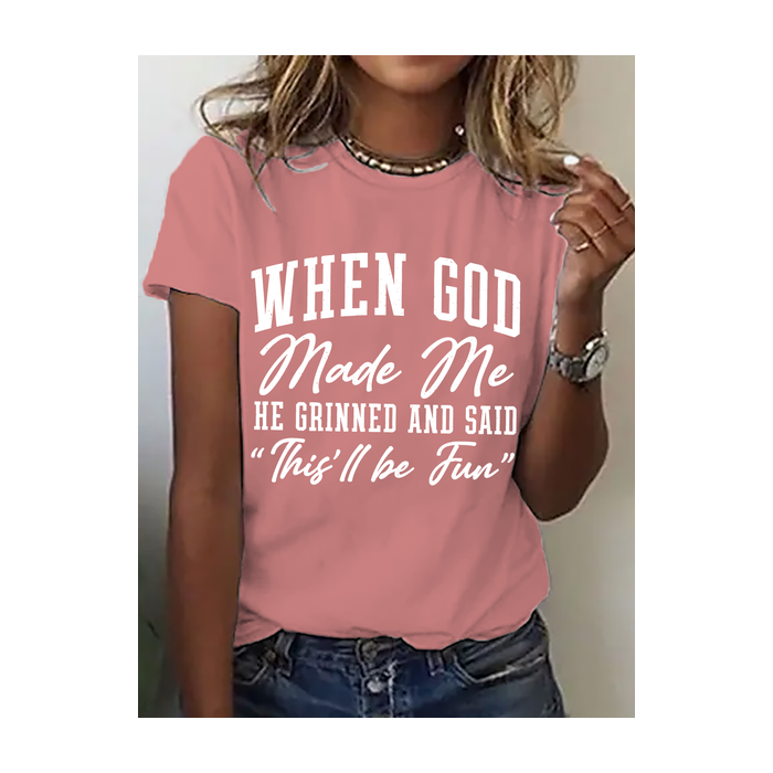 Women Text Letters Short Sleeve Tee T-shirt Crew Neck Vintage Summer Top
