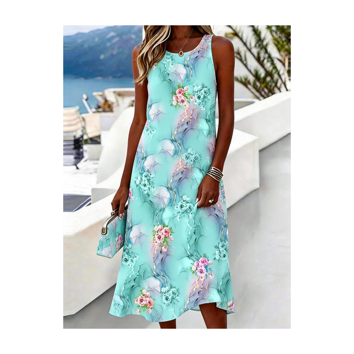 Women Psychedelic Art Sleeveless Crew Neck Dress Daily Casual Midi Tank A-Line Summer Dress