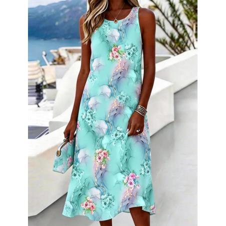 Women Psychedelic Art Sleeveless Crew Neck Dress Daily Casual Midi Tank A-Line Summer Dress