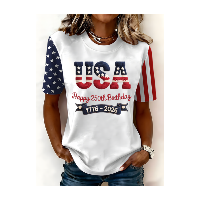 Women Text Letters Short Sleeve Tee T-shirt Crew Neck Casual Summer Top