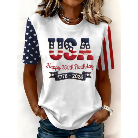 Women Text Letters Short Sleeve Tee T-shirt Crew Neck Casual Summer Top