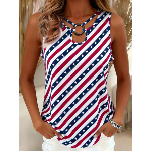 Women Sleeveless Tank Top Camisole Summer America Flag Holiday Vintage Top