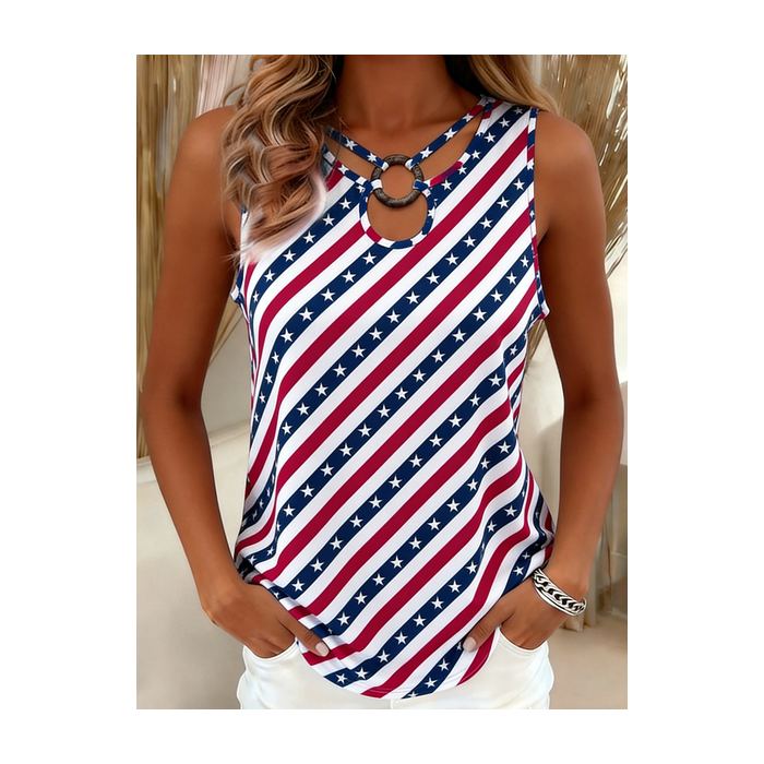 Women Sleeveless Tank Top Camisole Summer America Flag Holiday Vintage Top