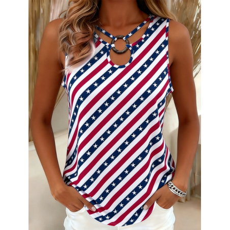 Women Sleeveless Tank Top Camisole Summer America Flag Holiday Vintage Top