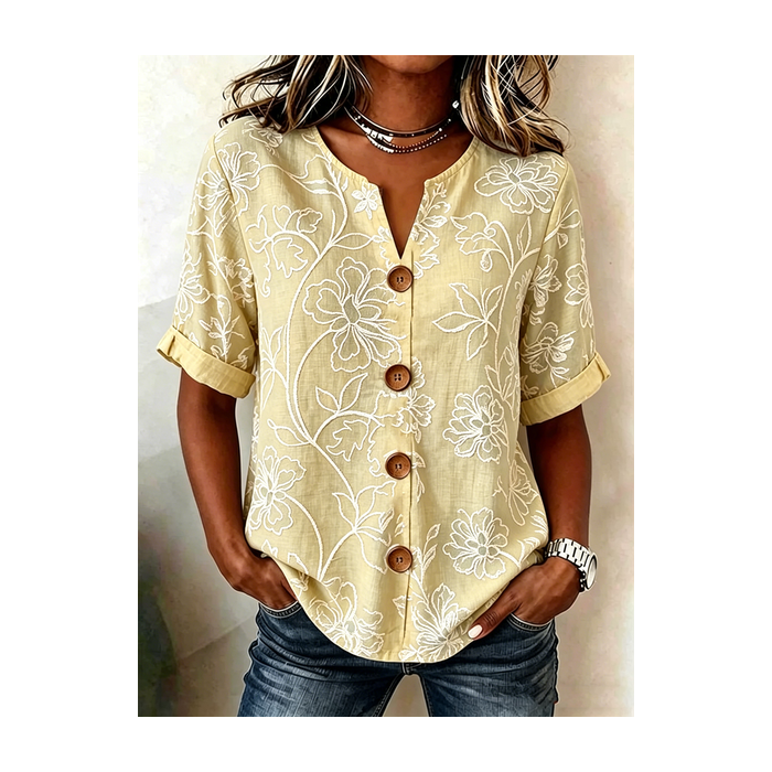 Women Floral Stand Collar Long Sleeve Shirt Vintage Daily Spring/Fall Top