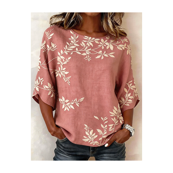 Women 3D Printing Crew Neck Half Sleeve Shirt Vintage Daily Summer Top