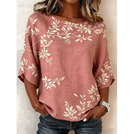 Women 3D Printing Crew Neck Half Sleeve Shirt Vintage Daily Summer Top