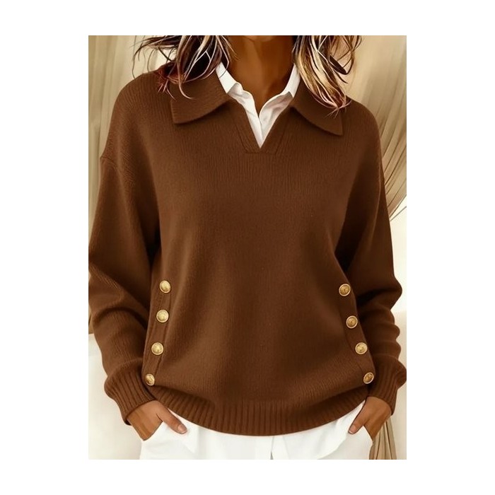 Women Plain Split Joint Winter Street Long Sleeve Shawl Collar Cotton Sweater