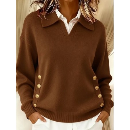 Women Plain Split Joint Winter Street Long Sleeve Shawl Collar Cotton Sweater