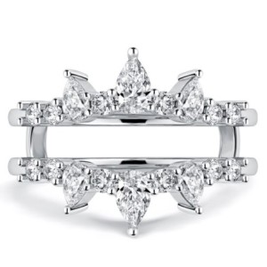 Italo Crown Pear & Round Ring Guard Enhancer Wedding Band For Women