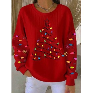 Women Christmas Crew Neck Casual Spring/Fall Long Sleeve Sweatshirt