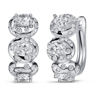 Italo Waterfall White Sapphire Oval Cut Hoop Earrings For Women