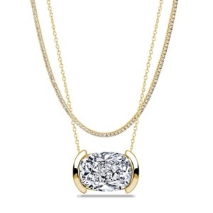 Italo Half-bezel White Sapphire Cushion Cut Layering Necklaces For Women
