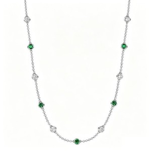 Italo Emerald & White Sapphire Bezel Set Tennis Necklace For Women