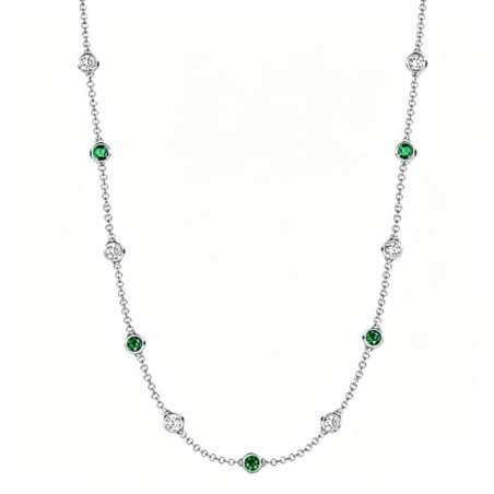 Italo Emerald & White Sapphire Bezel Set Tennis Necklace For Women