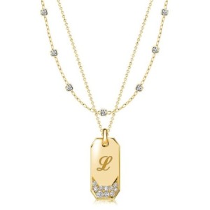 Italo Bezel Setting Engraved Initial Personalized Layering Necklaces For Women