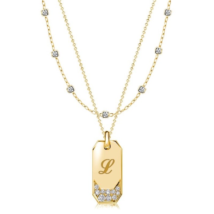 Italo Bezel Setting Engraved Initial Personalized Layering Necklaces For Women