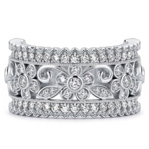 Italo Floral Filigree Half Eternity Wedding Band For Women Anniversary Ring