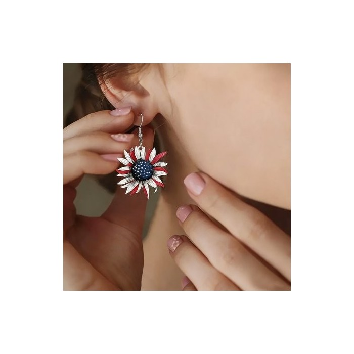 American Flag Sunflower  Acrylic Material  Earrings